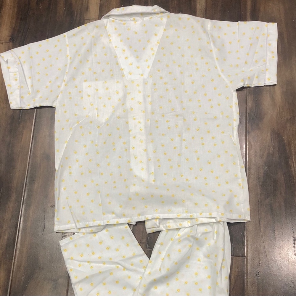 Vtg Pure Luxury White & Yellow Pajama Set Sz S - Picture 6 of 8